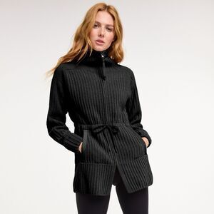 Women's FLX Sweater Size Small Black Chenille Zip-Up Commuter Long Sleeve NWT